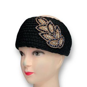 Women Headband Winter Ear Warm Turban Headwear Knit Wool Boho Hat Black